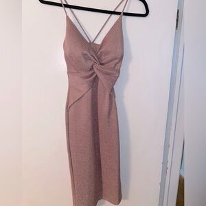 Windsor Pink Mauve Strappy Plunging V Neckline Sparkly Stretchy Fitted Dress